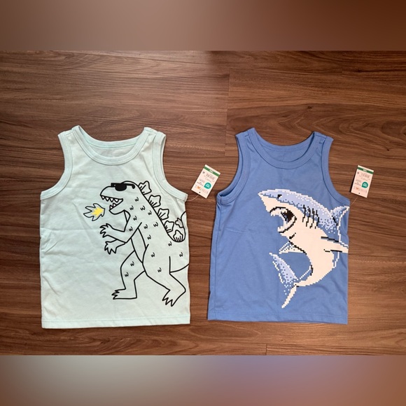 Garanimals Dinosaur and Shark Tank Tops - Light Green and Blue - Picture 3 of 3